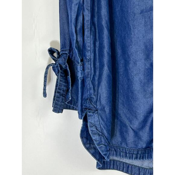 Banana Republic Dark Blue Wash Long Sleeve Button Up Tie Wrist Denim Top Size L - Picture 7 of 11